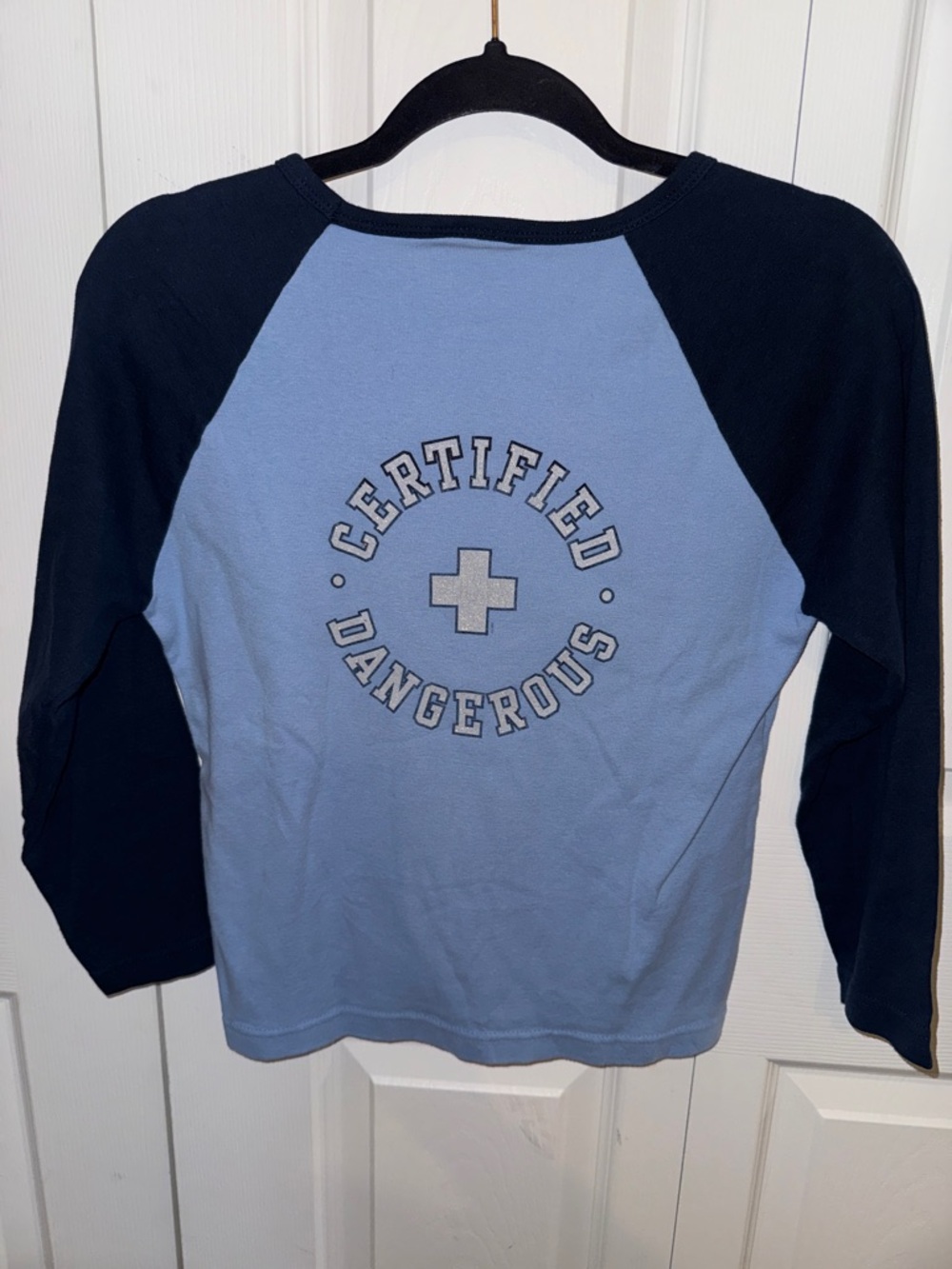Breckenridge Raglan Baseball Tee in Light Blue and Navy (CL) - Picture 3 of 3